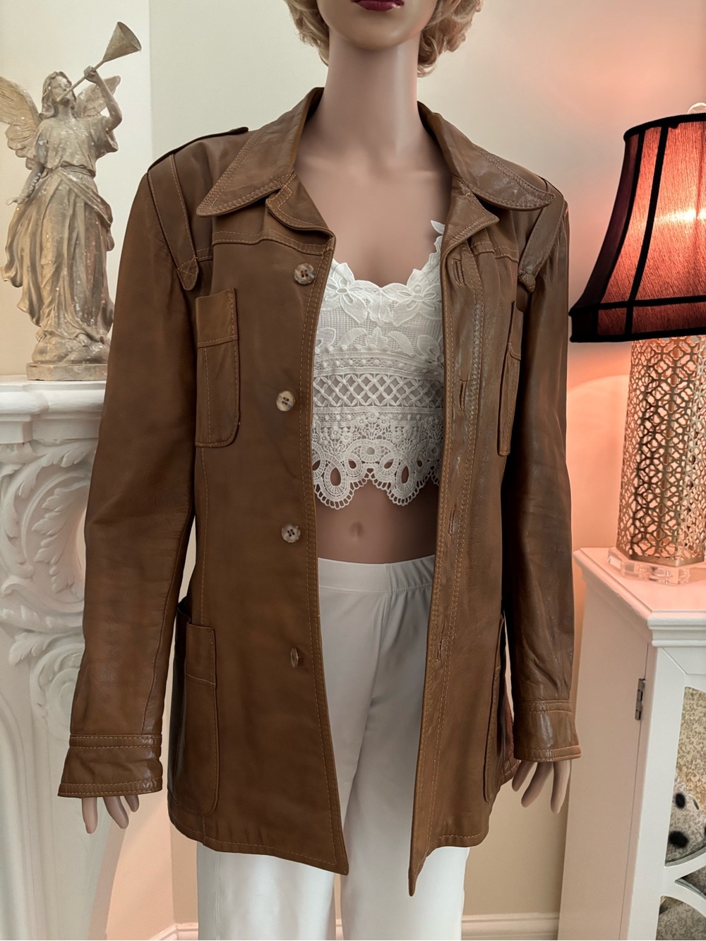 Zara Brown Leather Button-Front Jacket - Picture 10 of 15